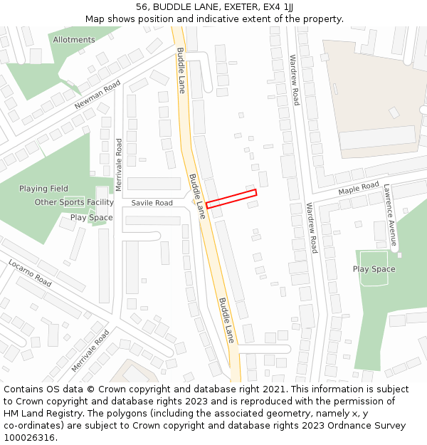 56, BUDDLE LANE, EXETER, EX4 1JJ: Location map and indicative extent of plot