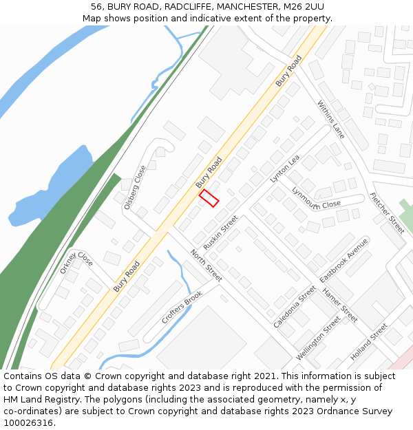 56, BURY ROAD, RADCLIFFE, MANCHESTER, M26 2UU: Location map and indicative extent of plot