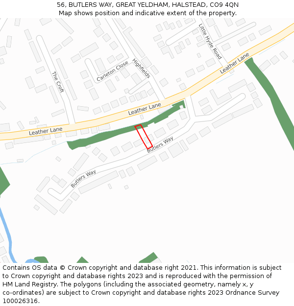 56, BUTLERS WAY, GREAT YELDHAM, HALSTEAD, CO9 4QN: Location map and indicative extent of plot