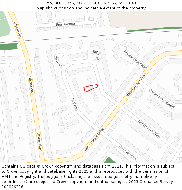 56, BUTTERYS, SOUTHEND-ON-SEA, SS1 3DU: Location map and indicative extent of plot