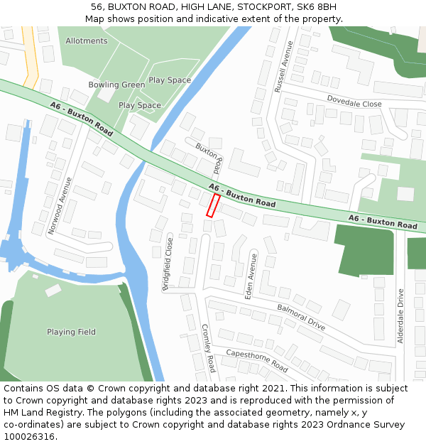 56, BUXTON ROAD, HIGH LANE, STOCKPORT, SK6 8BH: Location map and indicative extent of plot