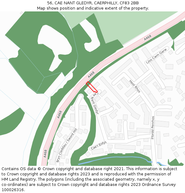 56, CAE NANT GLEDYR, CAERPHILLY, CF83 2BB: Location map and indicative extent of plot