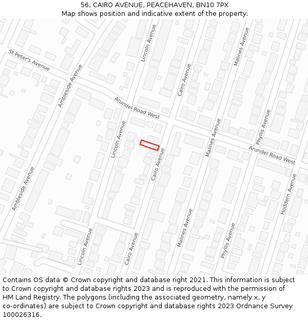 56, CAIRO AVENUE, PEACEHAVEN, BN10 7PX: Location map and indicative extent of plot