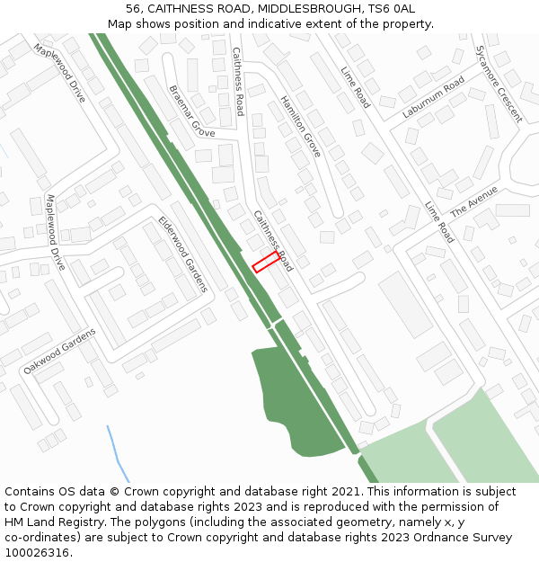 56, CAITHNESS ROAD, MIDDLESBROUGH, TS6 0AL: Location map and indicative extent of plot