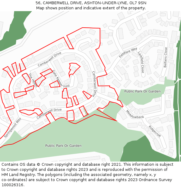 56, CAMBERWELL DRIVE, ASHTON-UNDER-LYNE, OL7 9SN: Location map and indicative extent of plot