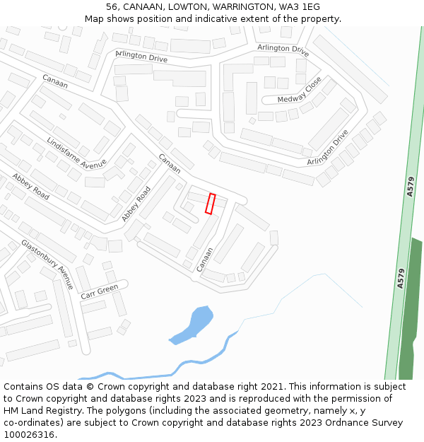 56, CANAAN, LOWTON, WARRINGTON, WA3 1EG: Location map and indicative extent of plot