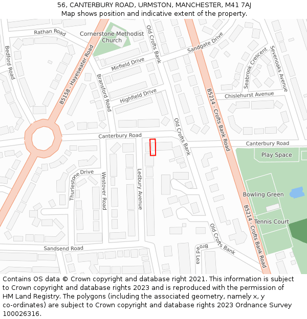 56, CANTERBURY ROAD, URMSTON, MANCHESTER, M41 7AJ: Location map and indicative extent of plot