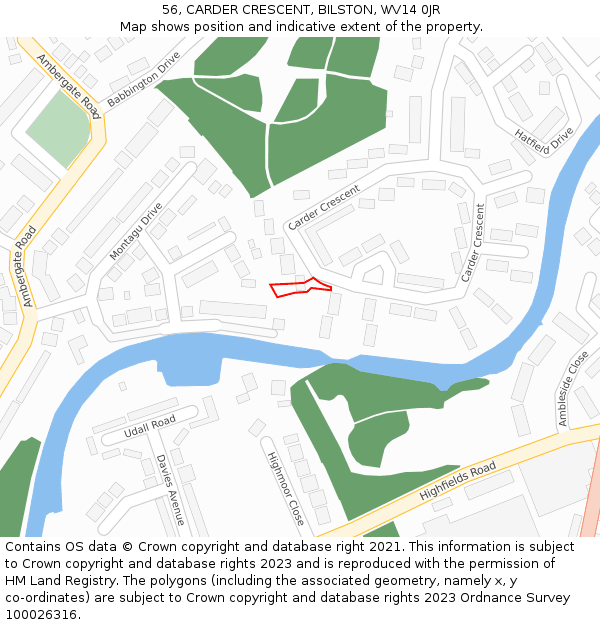 56, CARDER CRESCENT, BILSTON, WV14 0JR: Location map and indicative extent of plot