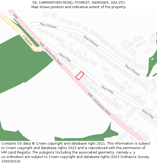 56, CARMARTHEN ROAD, FFOREST, SWANSEA, SA4 0TU: Location map and indicative extent of plot