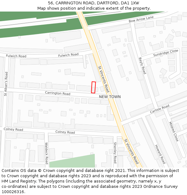 56, CARRINGTON ROAD, DARTFORD, DA1 1XW: Location map and indicative extent of plot