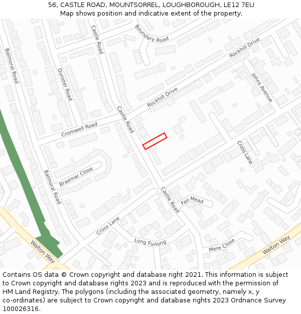 56, CASTLE ROAD, MOUNTSORREL, LOUGHBOROUGH, LE12 7EU: Location map and indicative extent of plot