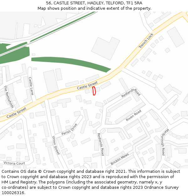 56, CASTLE STREET, HADLEY, TELFORD, TF1 5RA: Location map and indicative extent of plot