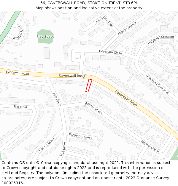 56, CAVERSWALL ROAD, STOKE-ON-TRENT, ST3 6PL: Location map and indicative extent of plot