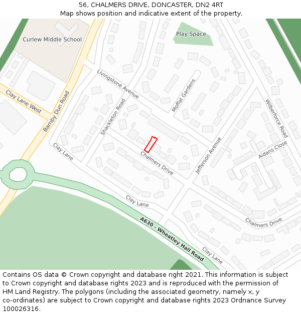 56, CHALMERS DRIVE, DONCASTER, DN2 4RT: Location map and indicative extent of plot