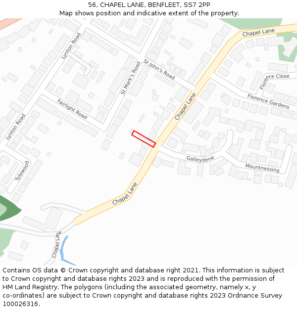 56, CHAPEL LANE, BENFLEET, SS7 2PP: Location map and indicative extent of plot
