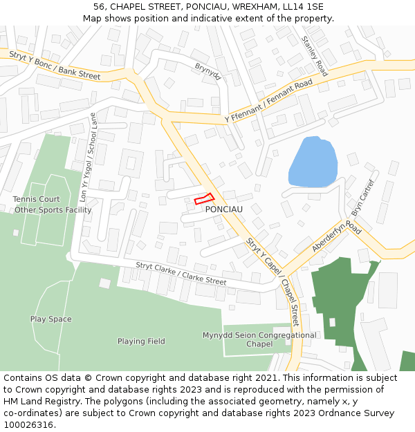 56, CHAPEL STREET, PONCIAU, WREXHAM, LL14 1SE: Location map and indicative extent of plot