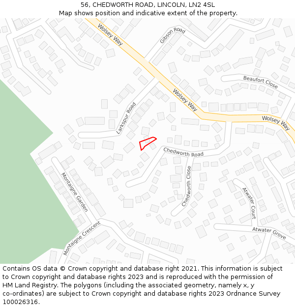 56, CHEDWORTH ROAD, LINCOLN, LN2 4SL: Location map and indicative extent of plot