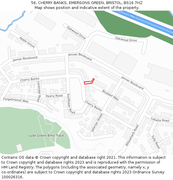 56, CHERRY BANKS, EMERSONS GREEN, BRISTOL, BS16 7HZ: Location map and indicative extent of plot