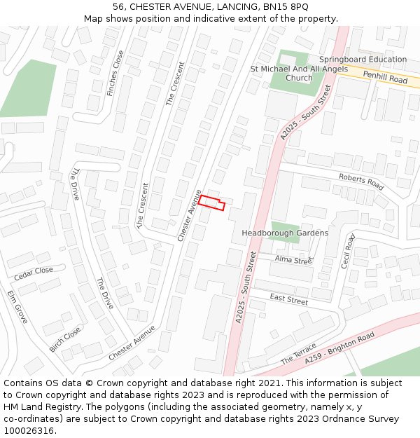 56, CHESTER AVENUE, LANCING, BN15 8PQ: Location map and indicative extent of plot