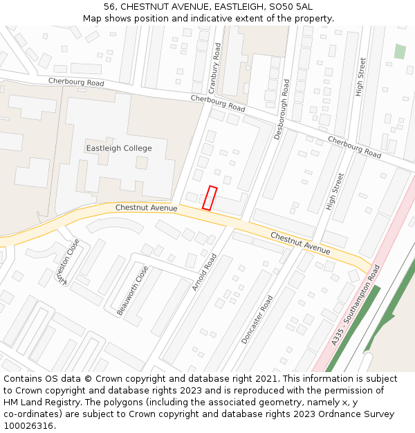 56, CHESTNUT AVENUE, EASTLEIGH, SO50 5AL: Location map and indicative extent of plot