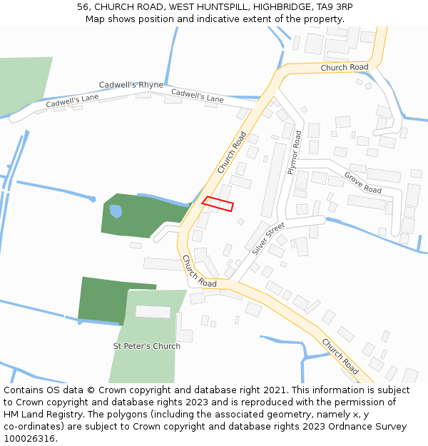 56, CHURCH ROAD, WEST HUNTSPILL, HIGHBRIDGE, TA9 3RP: Location map and indicative extent of plot