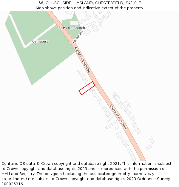 56, CHURCHSIDE, HASLAND, CHESTERFIELD, S41 0LB: Location map and indicative extent of plot