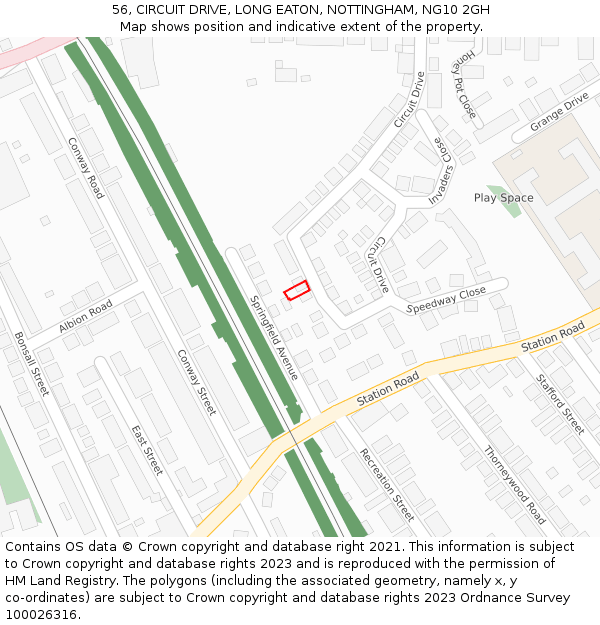 56, CIRCUIT DRIVE, LONG EATON, NOTTINGHAM, NG10 2GH: Location map and indicative extent of plot