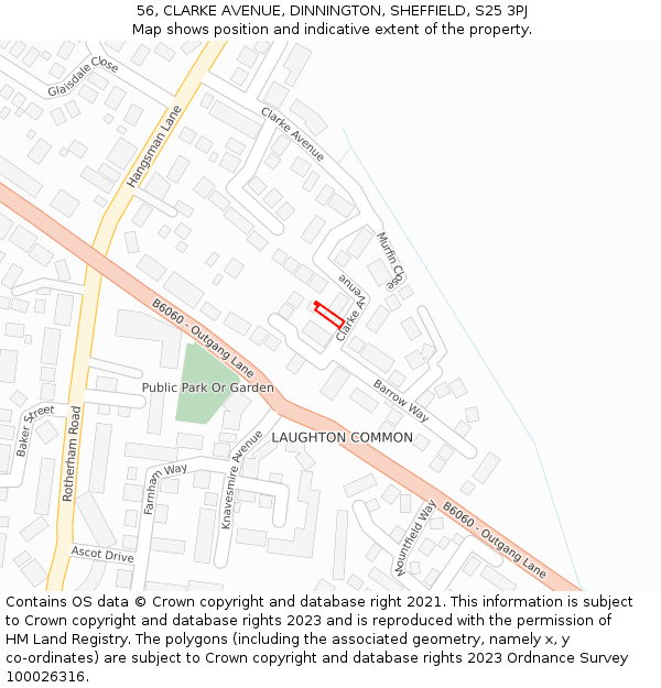 56, CLARKE AVENUE, DINNINGTON, SHEFFIELD, S25 3PJ: Location map and indicative extent of plot