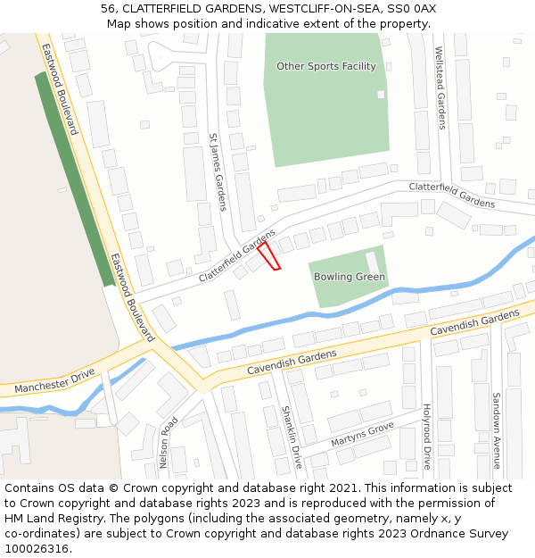 56, CLATTERFIELD GARDENS, WESTCLIFF-ON-SEA, SS0 0AX: Location map and indicative extent of plot