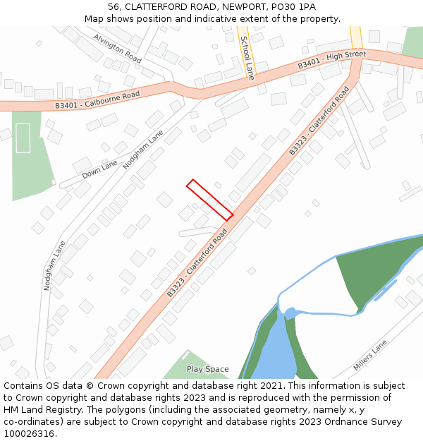 56, CLATTERFORD ROAD, NEWPORT, PO30 1PA: Location map and indicative extent of plot