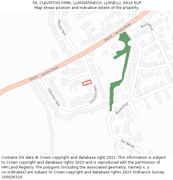 56, CLEVISTON PARK, LLANGENNECH, LLANELLI, SA14 9UP: Location map and indicative extent of plot