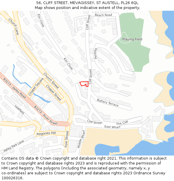 56, CLIFF STREET, MEVAGISSEY, ST AUSTELL, PL26 6QL: Location map and indicative extent of plot