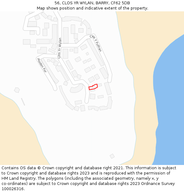 56, CLOS YR WYLAN, BARRY, CF62 5DB: Location map and indicative extent of plot