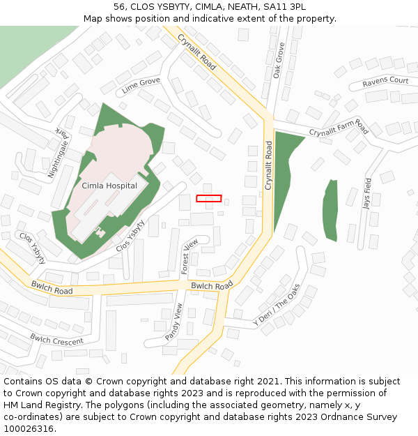 56, CLOS YSBYTY, CIMLA, NEATH, SA11 3PL: Location map and indicative extent of plot