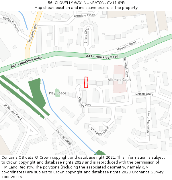 56, CLOVELLY WAY, NUNEATON, CV11 6YB: Location map and indicative extent of plot