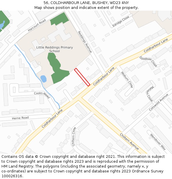 56, COLDHARBOUR LANE, BUSHEY, WD23 4NY: Location map and indicative extent of plot