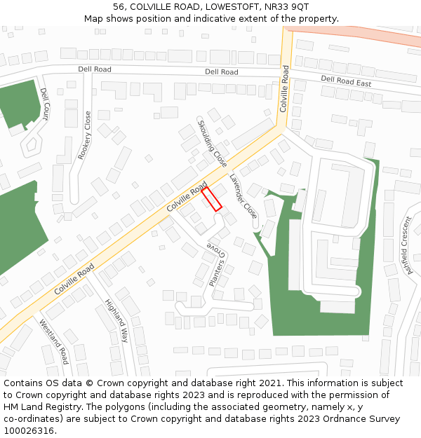 56, COLVILLE ROAD, LOWESTOFT, NR33 9QT: Location map and indicative extent of plot