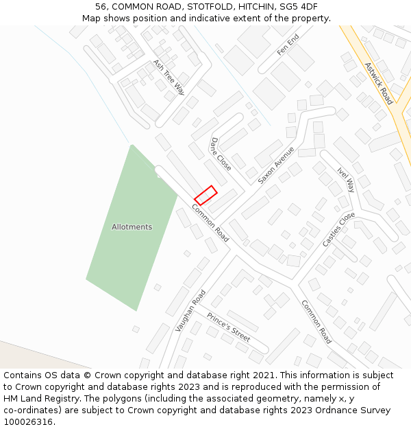 56, COMMON ROAD, STOTFOLD, HITCHIN, SG5 4DF: Location map and indicative extent of plot