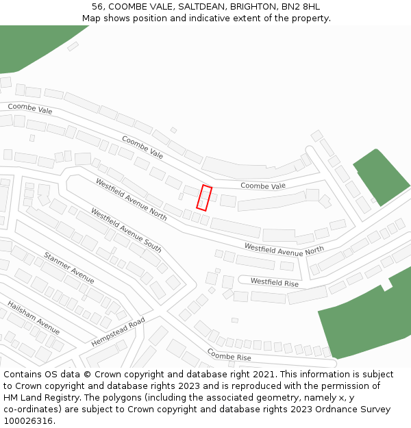 56, COOMBE VALE, SALTDEAN, BRIGHTON, BN2 8HL: Location map and indicative extent of plot