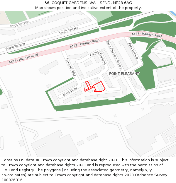 56, COQUET GARDENS, WALLSEND, NE28 6AG: Location map and indicative extent of plot