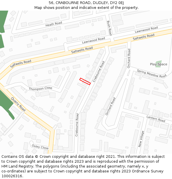 56, CRABOURNE ROAD, DUDLEY, DY2 0EJ: Location map and indicative extent of plot