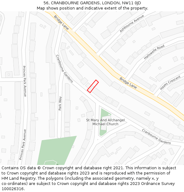 56, CRANBOURNE GARDENS, LONDON, NW11 0JD: Location map and indicative extent of plot
