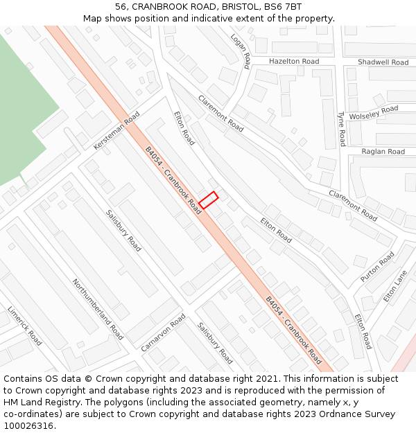 56, CRANBROOK ROAD, BRISTOL, BS6 7BT: Location map and indicative extent of plot