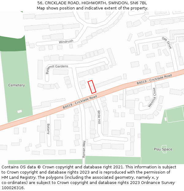 56, CRICKLADE ROAD, HIGHWORTH, SWINDON, SN6 7BL: Location map and indicative extent of plot