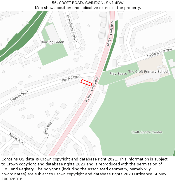 56, CROFT ROAD, SWINDON, SN1 4DW: Location map and indicative extent of plot