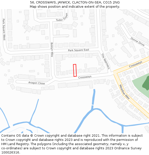 56, CROSSWAYS, JAYWICK, CLACTON-ON-SEA, CO15 2NG: Location map and indicative extent of plot