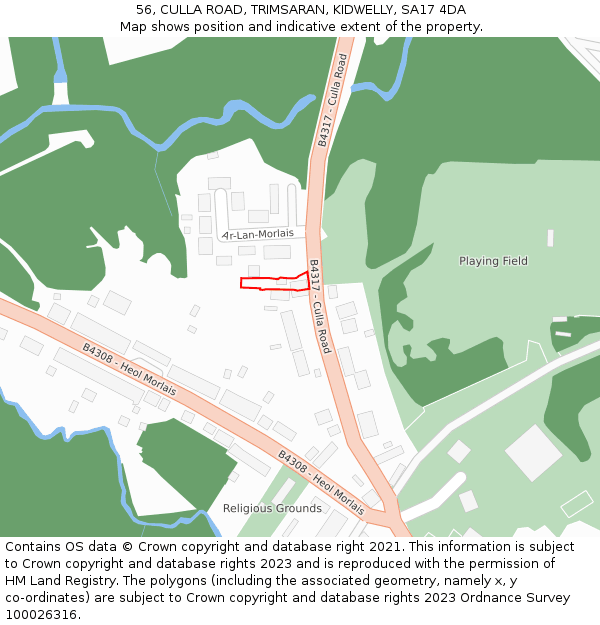 56, CULLA ROAD, TRIMSARAN, KIDWELLY, SA17 4DA: Location map and indicative extent of plot