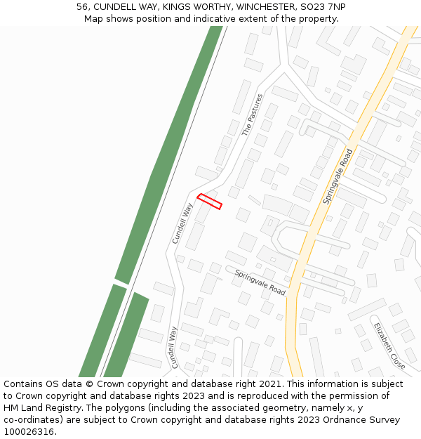 56, CUNDELL WAY, KINGS WORTHY, WINCHESTER, SO23 7NP: Location map and indicative extent of plot