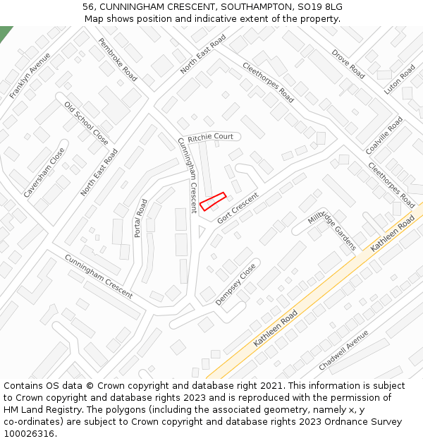 56, CUNNINGHAM CRESCENT, SOUTHAMPTON, SO19 8LG: Location map and indicative extent of plot