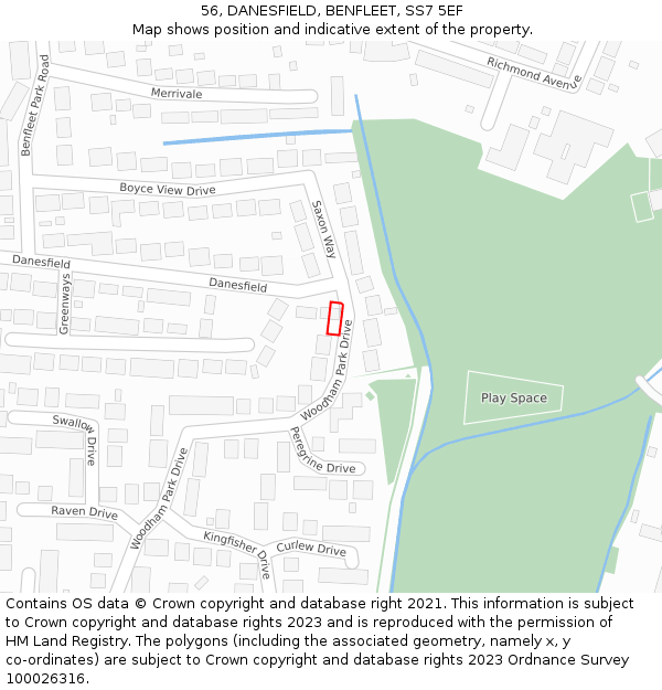 56, DANESFIELD, BENFLEET, SS7 5EF: Location map and indicative extent of plot